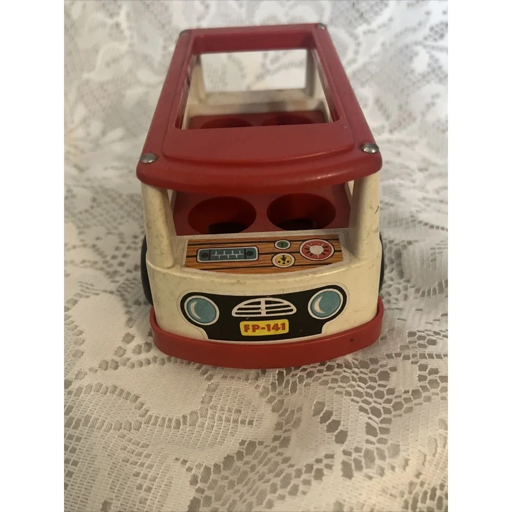 Pair Of Vintage 1969 Fisher Price Plastic Bus Toys, Yellow Bus And Red Bus 141 - Picture 8 of 13